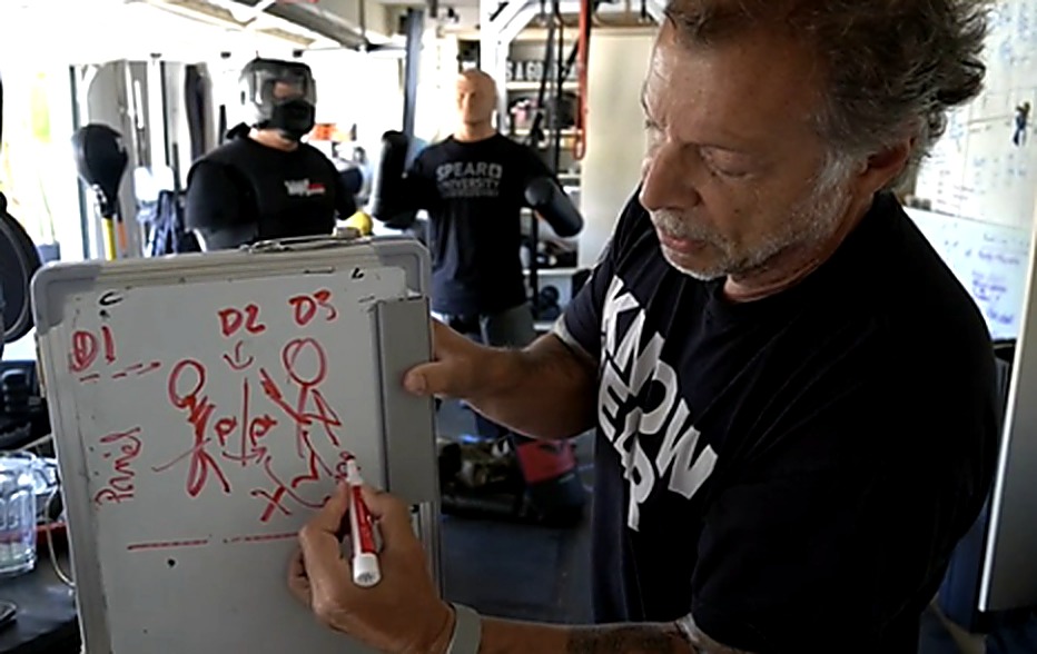 Coach Tony Blauer at the D1/D2/D3 whiteboard.